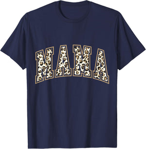 MAMA Leopard Cheetah Print Love Cute Large Letters T-Shirt - T-Shirt | Navy