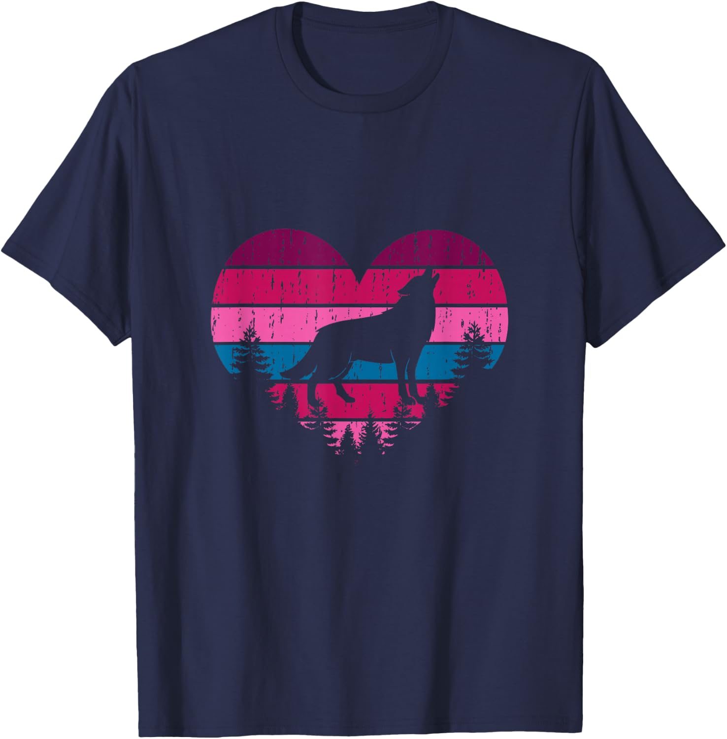 Wolf Girl Valentines Day Vintage Cute Loves Wolves T-Shirt - T-Shirt | Navy