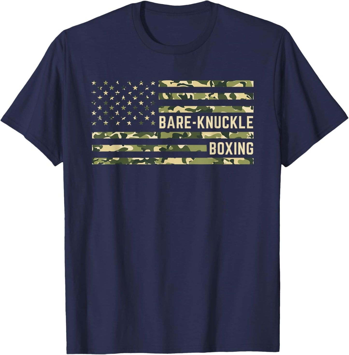 Bare Knuckle Boxing Camo American Flag Boxing USA Flag Boxer T-Shirt - T-Shirt | Navy