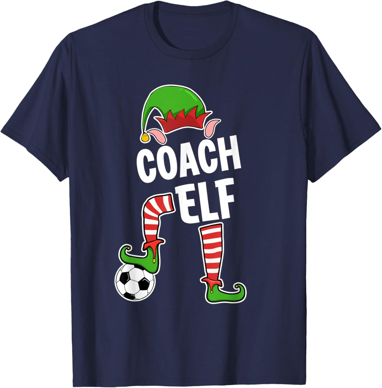 Christmas Soccer Elf for Soccer Coaches Elf T-Shirt - T-Shirt | Navy