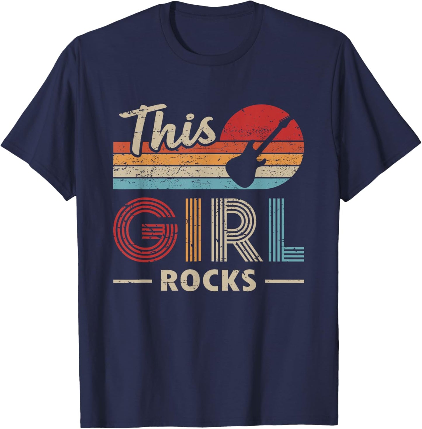 This Girl Rocks Guitar Rock N Roll Guitar Player T-Shirt - T-Shirt | Navy