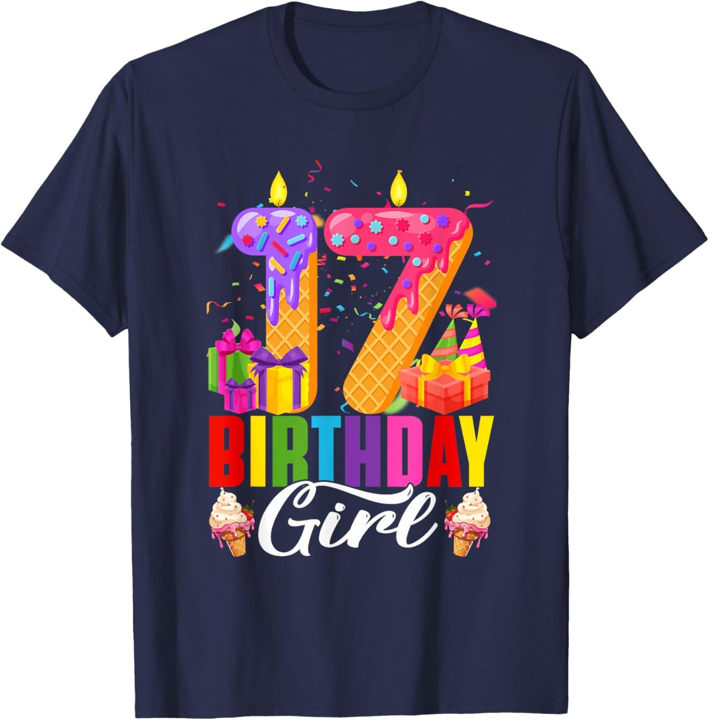17th Birthday 17 Year Old Girls Ice Cream Party Family T-Shirt - T-Shirt | Navy