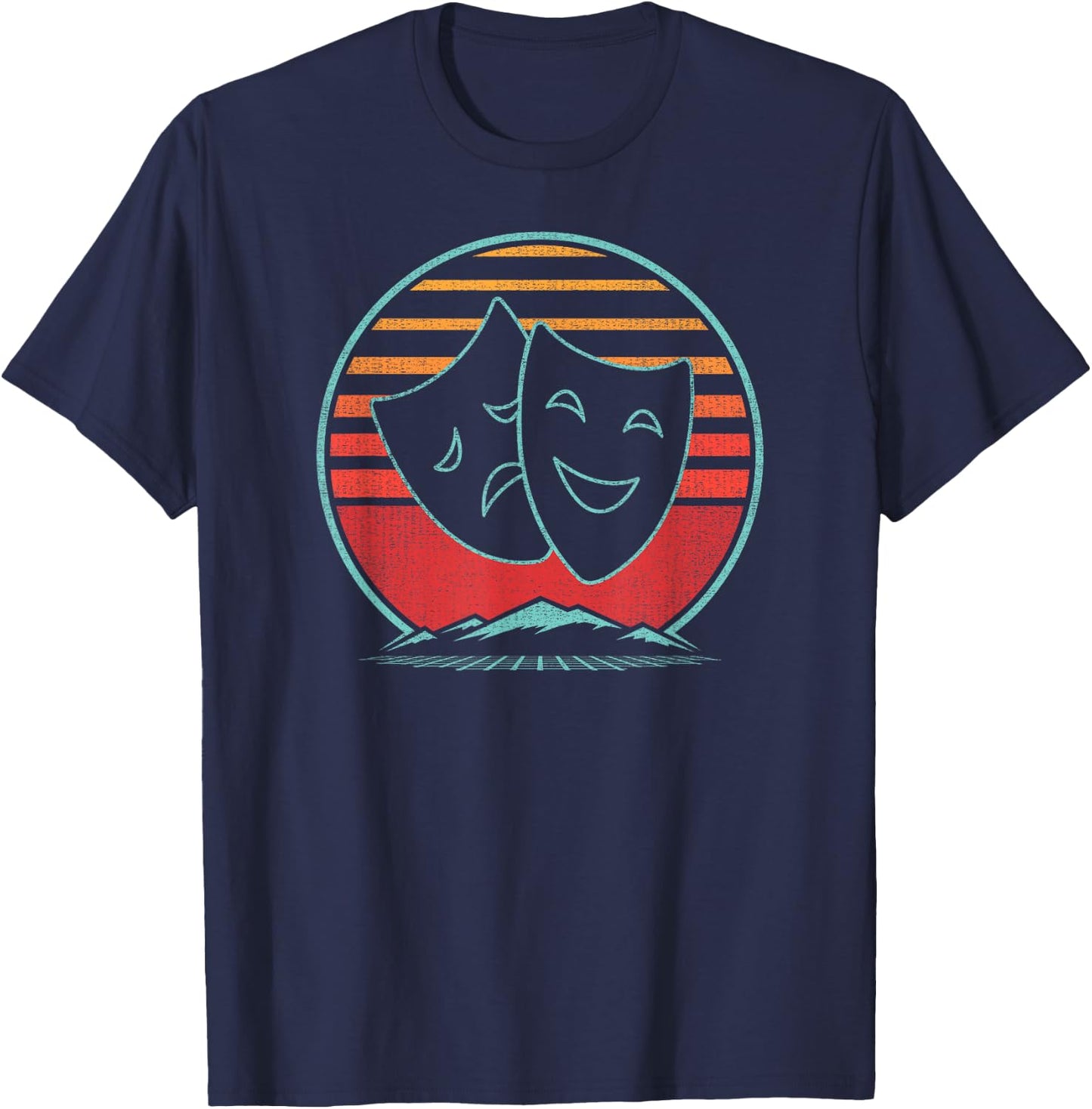 Theatre Masks Retro 80s Style Drama Actress Actor Gift T-Shirt - T-Shirt | Navy