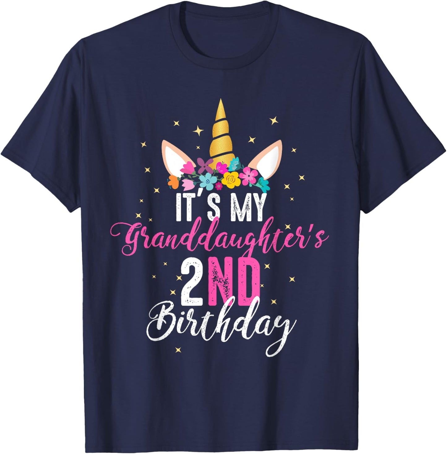 Its My Granddaughters 2nd Birthay Girl Unicorn Birthday T-Shirt - T-Shirt | Navy