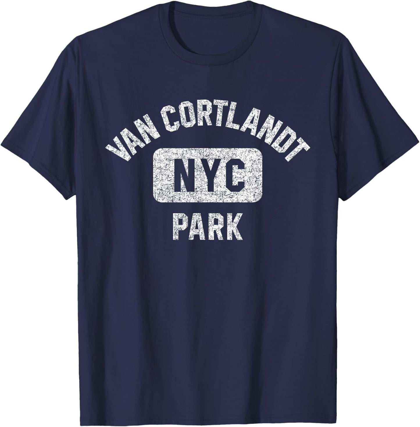 Van Cortlandt Park NYC Gym Style Distressed White Print T-Shirt - T-Shirt | Navy