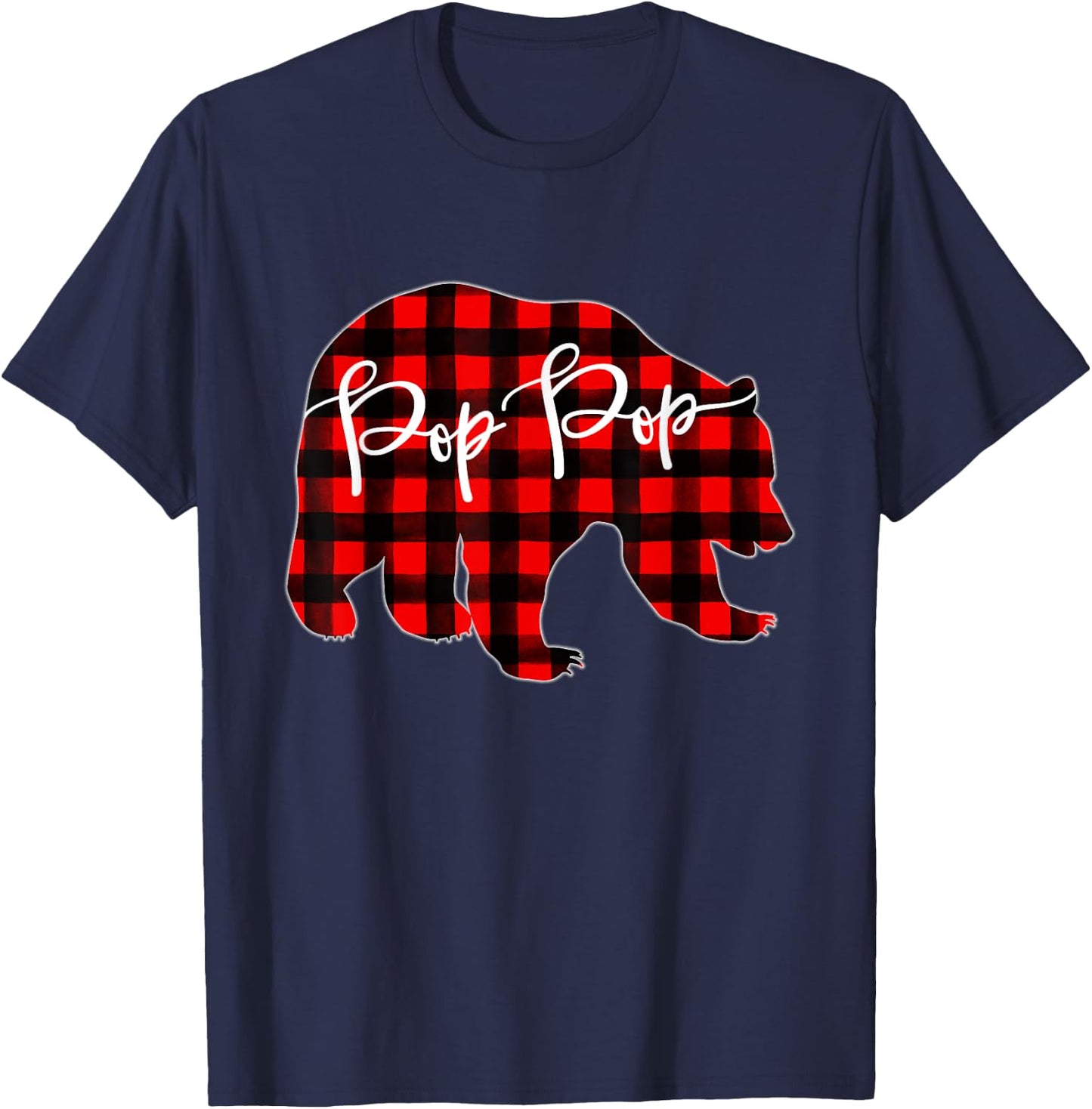 Red Plaid Pop Pop Bear Matching Family Christmas Eve Buffalo T-Shirt - T-Shirt | Navy