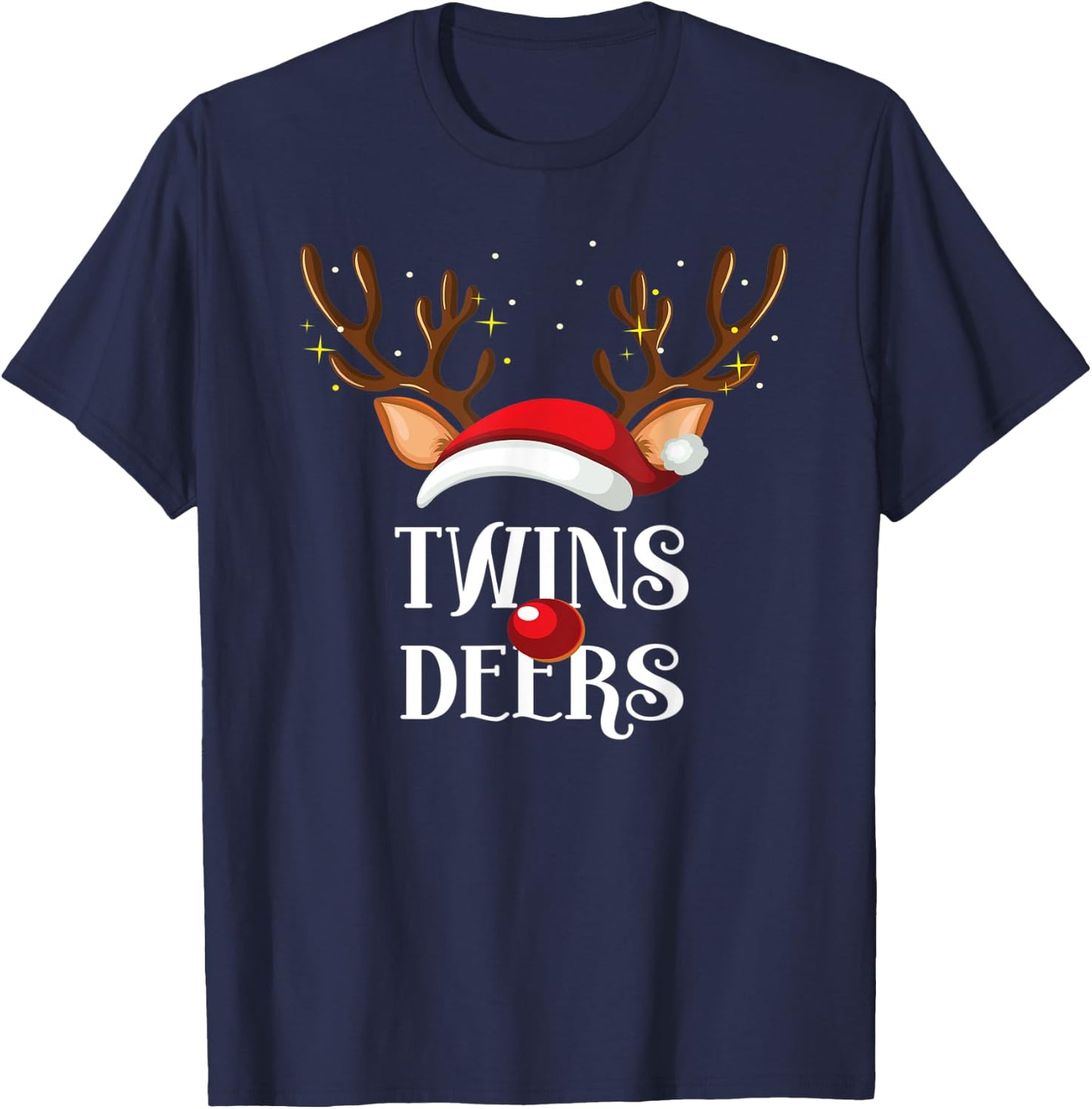 Twins Deers Family Matching Christmas Reindeer Party T-Shirt - T-Shirt | Navy
