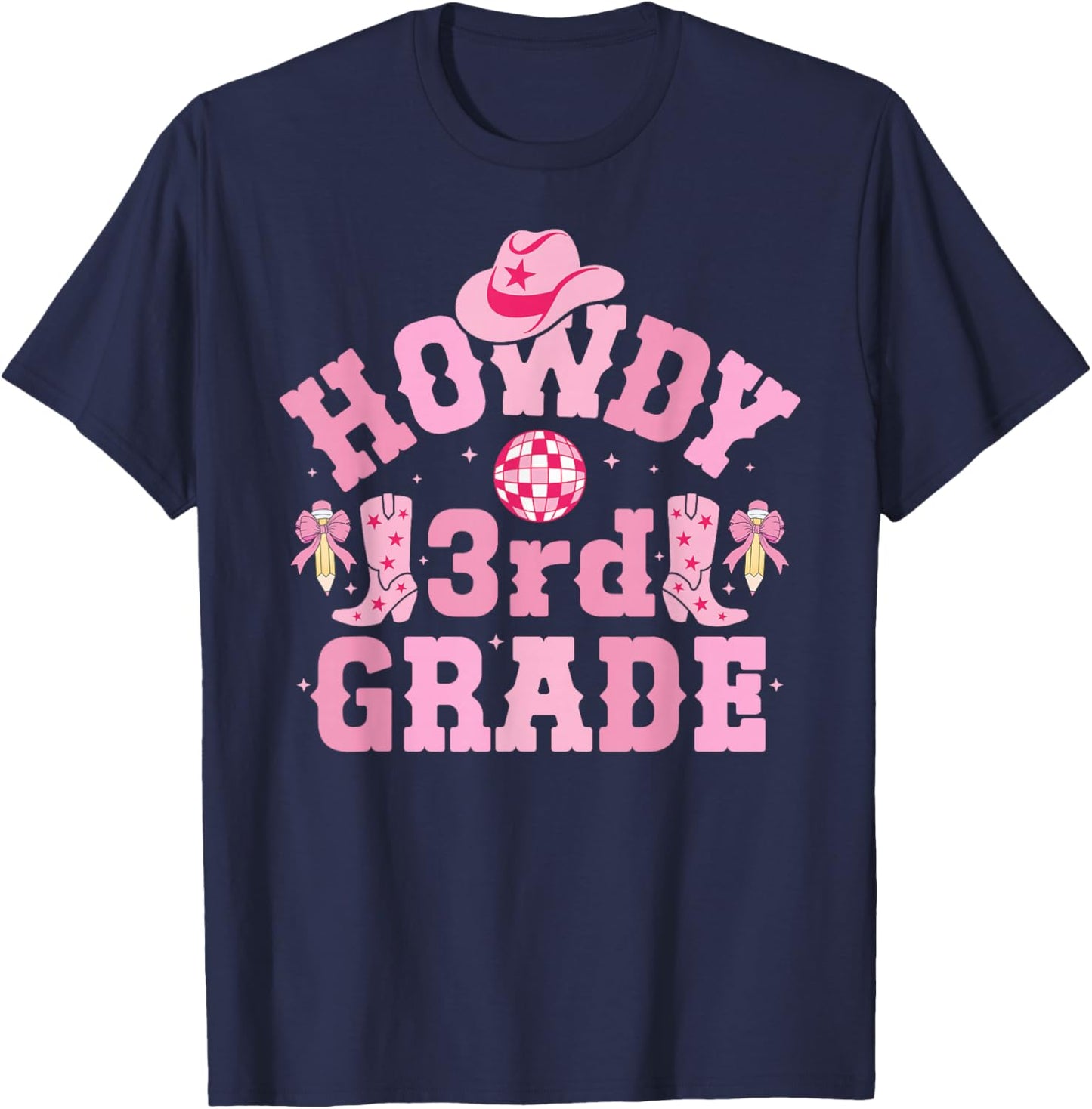 Howdy 3rd Grade Cowgirl Third Grade Western Teacher Girls T-Shirt - T-Shirt | Navy