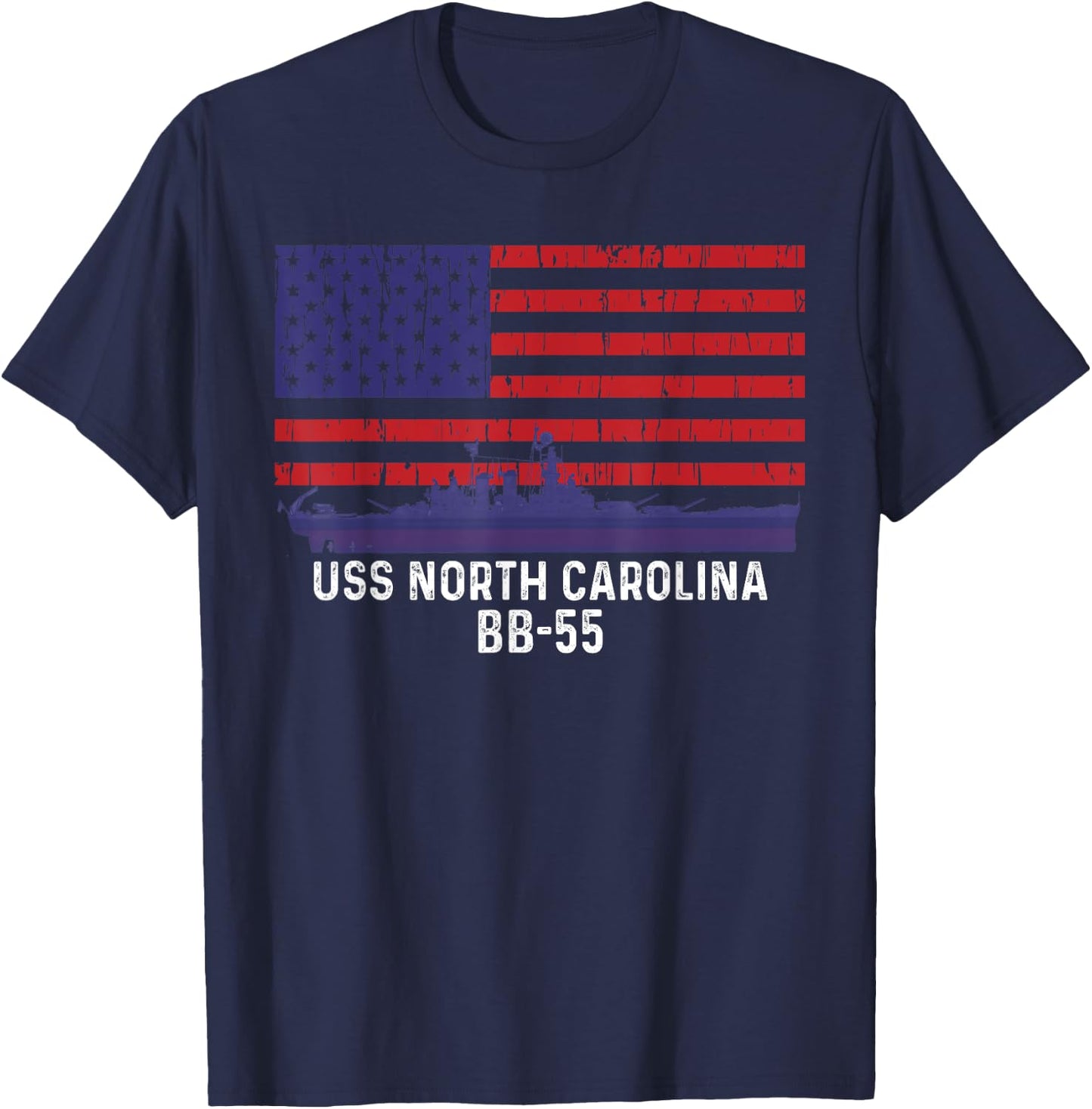 USS North Carolina BB-55 Battleship Vintage American Flag T-Shirt - T-Shirt | Navy