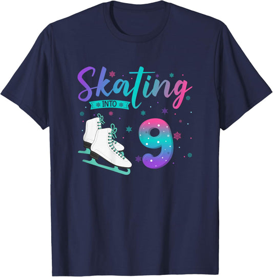 9 Year Old Ice Skating Girl 9th Birthday Girl T-Shirt - T-Shirt | Navy