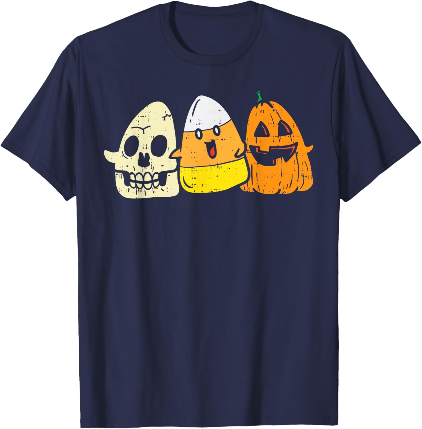 Candy Corn Skeleton Skull Pumpkin Fun Halloween Costume Kids T-Shirt - T-Shirt | Navy
