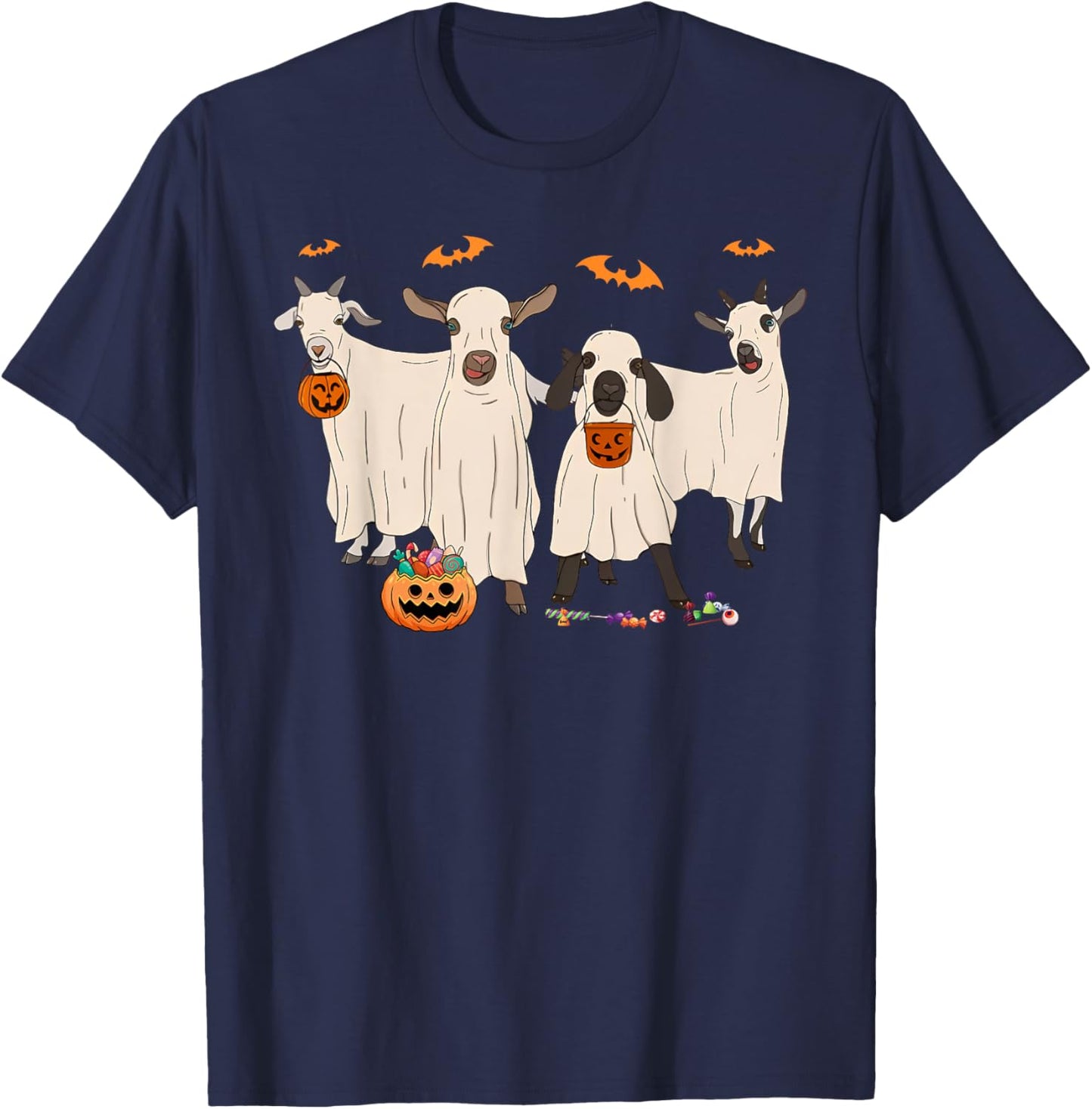 Funny Goat In Ghost Costume Happy Halloween Day Girls Boys T-Shirt - T-Shirt | Navy