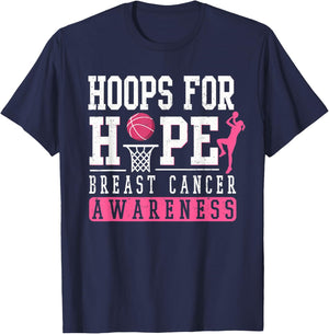 Hoops For Hope Basketball Player Breast Cancer Awareness T-Shirt - T-Shirt | Navy