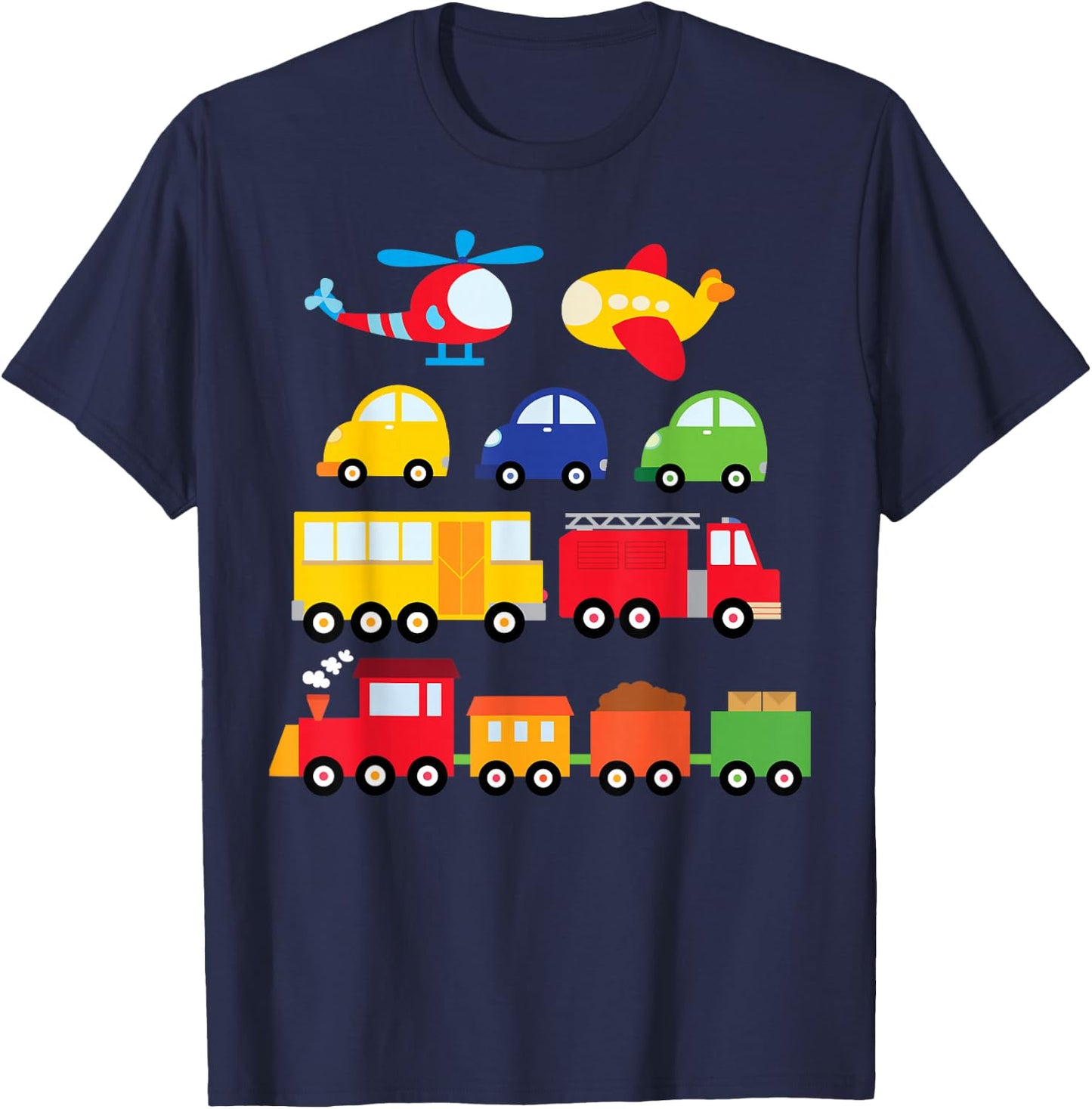 Transportation Trucks Cars Trains Planes Helicopters Toddler T-Shirt - T-Shirt | Navy