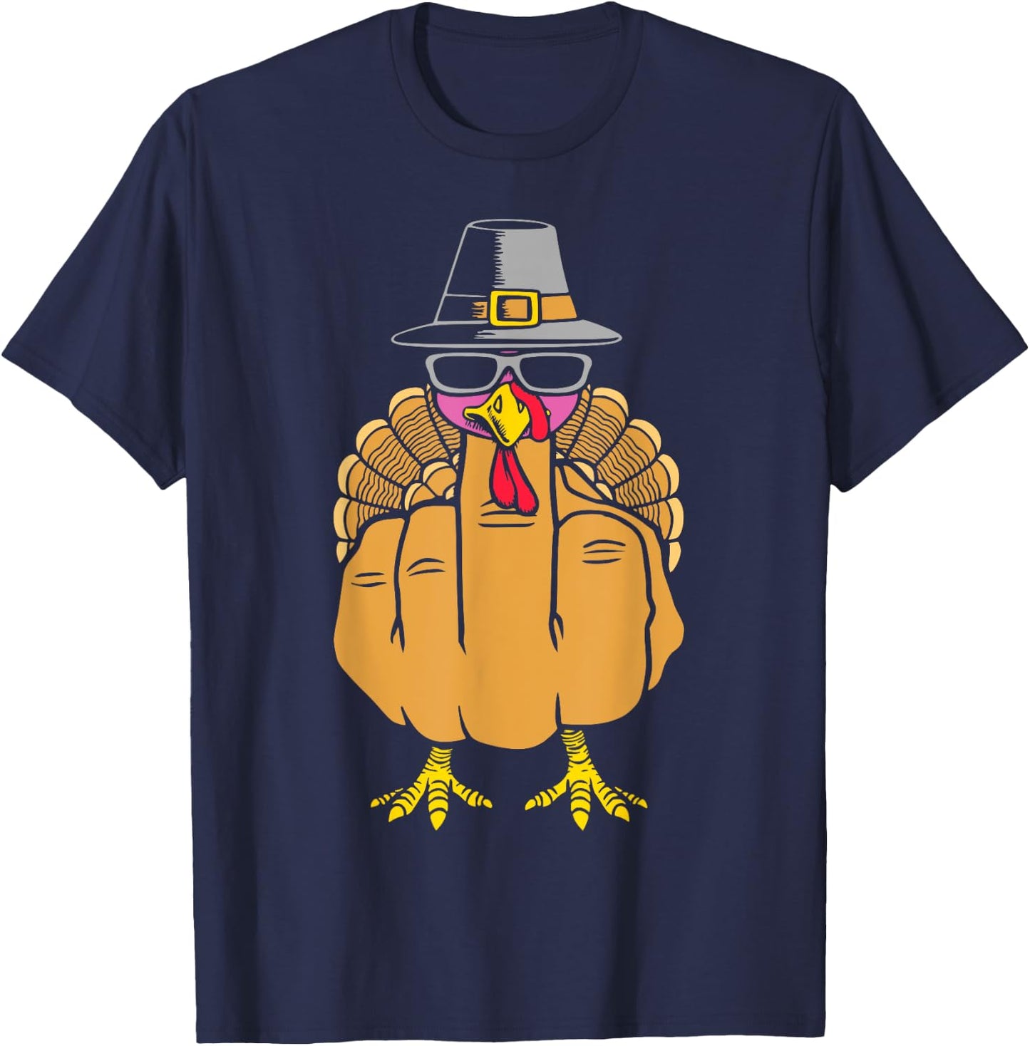 Turkey Middle Finger Adult Anti Social Thanksgiving Hand T-Shirt - T-Shirt | Navy