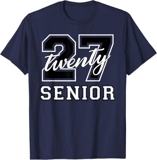 Senior Class of 2027 Graduation Varsity Black White Letters T-Shirt - T-Shirt | Navy