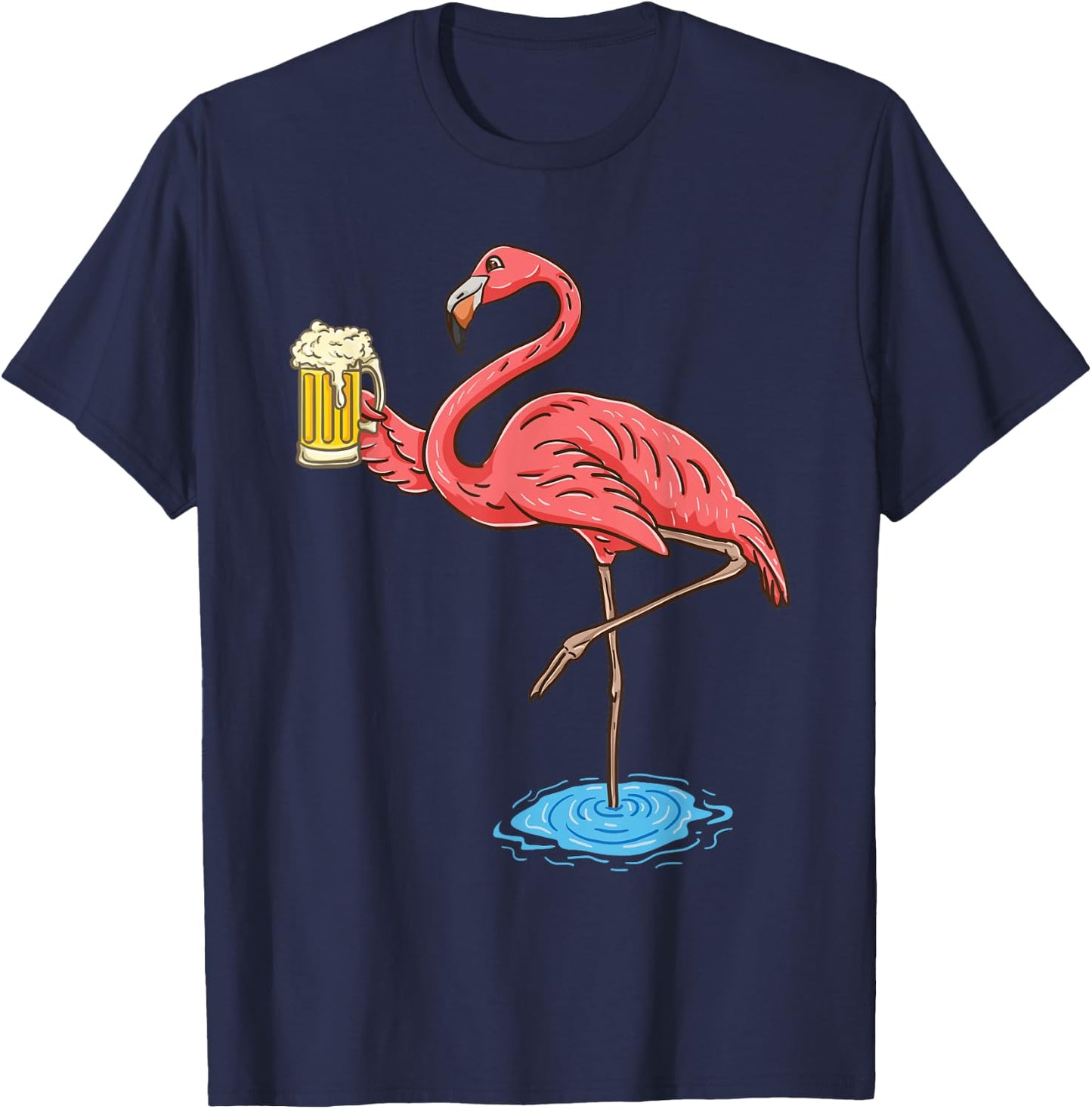 Flamingo Drinking Beer T-Shirt - T-Shirt | Navy