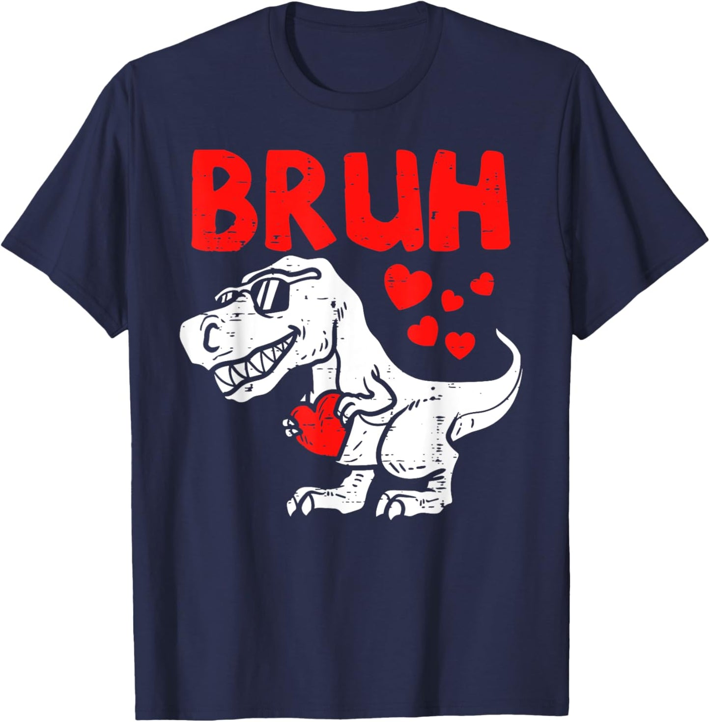 Bruh Dinosaur Retro Valentines Boys Men Kids Steal Hearts T-Shirt - T-Shirt | Navy