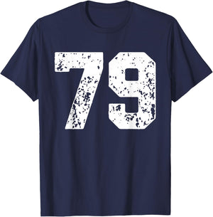 Number 79 White Best Classic College Style Birthday Funny T-Shirt - T-Shirt | Navy