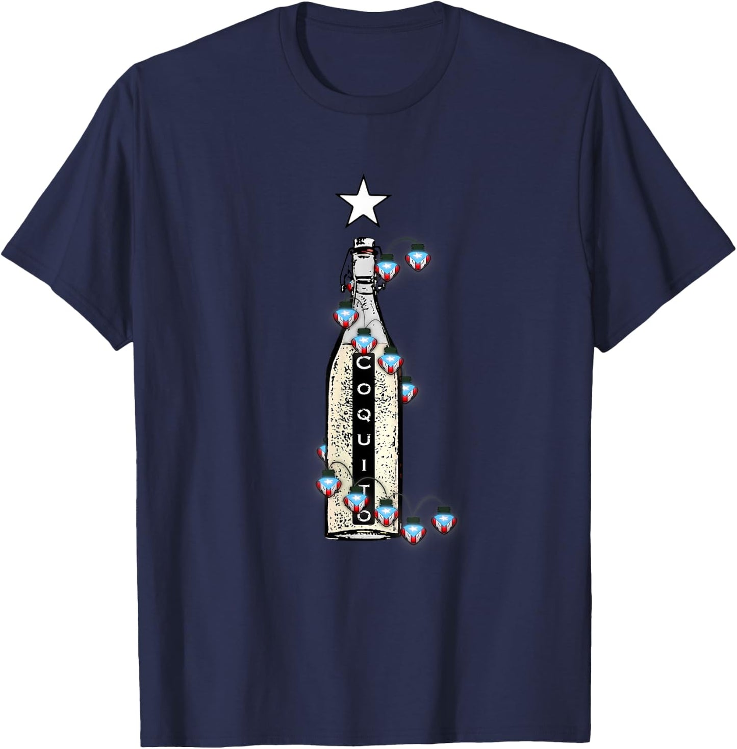 Coquito Boricua Traditional Drink P.R. Flag Xmas Lights T-Shirt - T-Shirt | Navy