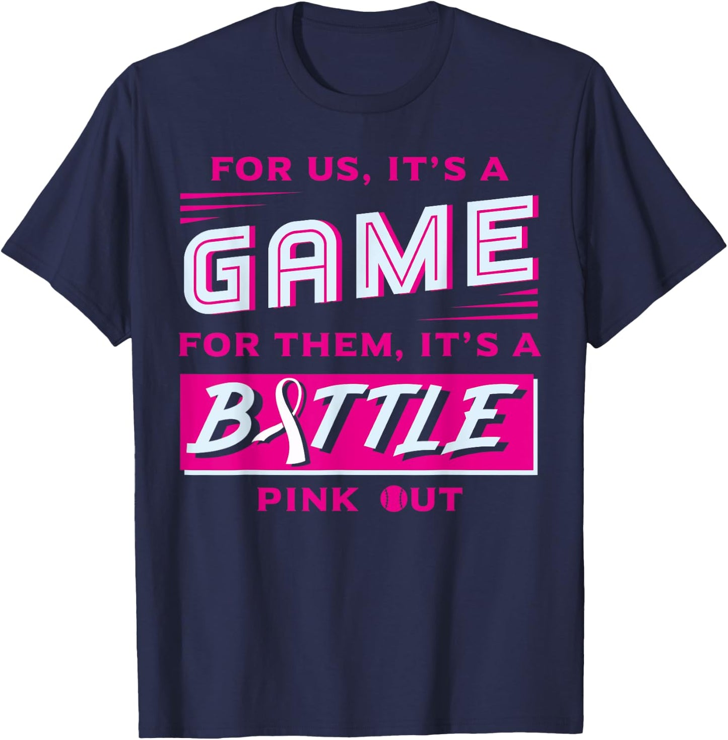 Pink Out Breast Cancer Softball Ball Pink Ribbon Mammogram T-Shirt - T-Shirt | Navy