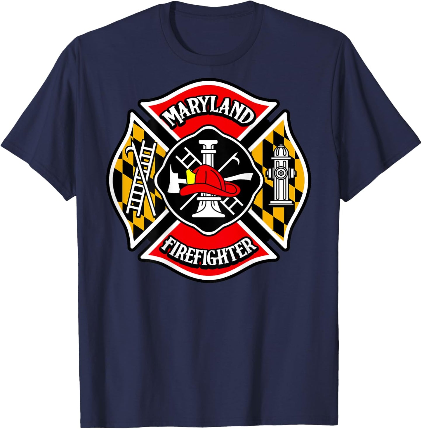 Maryland Firefighter Shirt Emblem Maltese Cross Men Gift T-Shirt - T-Shirt | Navy