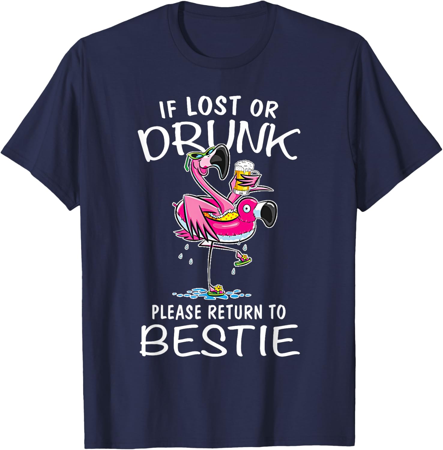 If lost or drunk please return to my bestie Couple Flamingo T-Shirt - T-Shirt | Navy