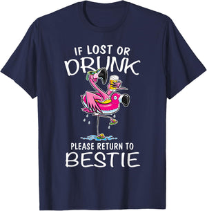 If lost or drunk please return to my bestie Couple Flamingo T-Shirt - T-Shirt | Navy