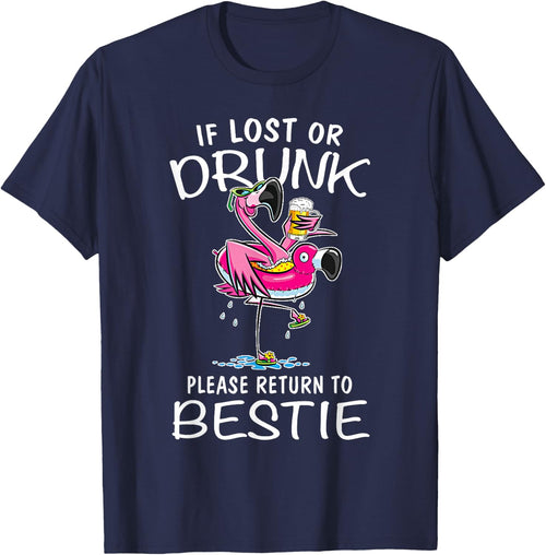 If lost or drunk please return to my bestie Couple Flamingo