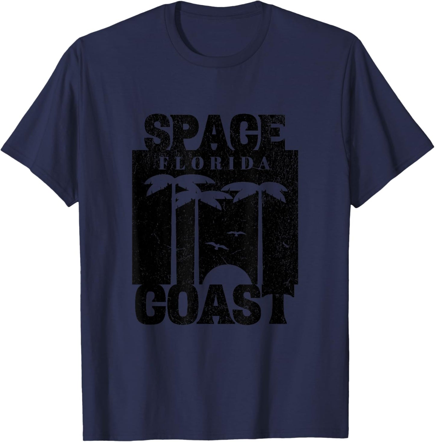 Space Coast Beach Florida, Cool Retro 80s Simple Graphic Women T-Shirt - T-Shirt | Navy