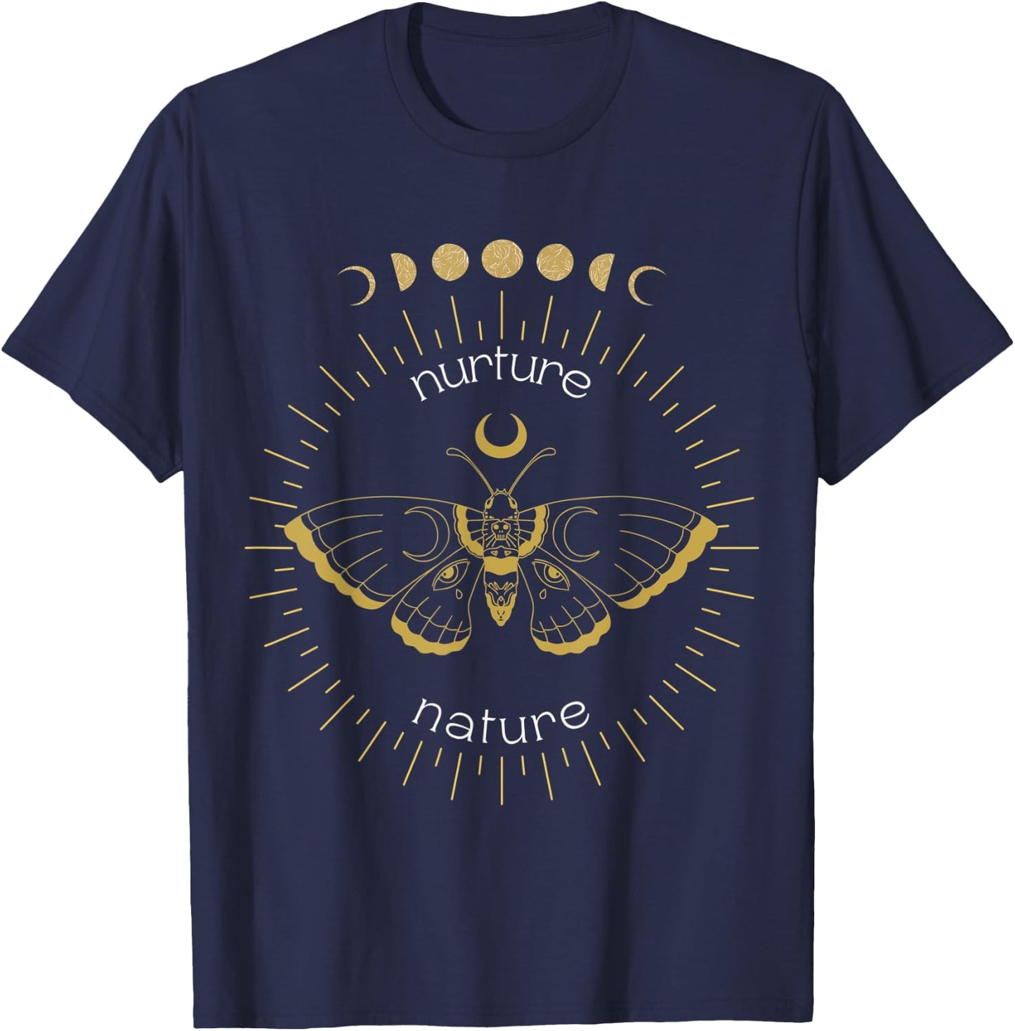 Nurture Nature Celestial Moon Phase Butterfly Cosmic Boho T-Shirt - T-Shirt | Navy