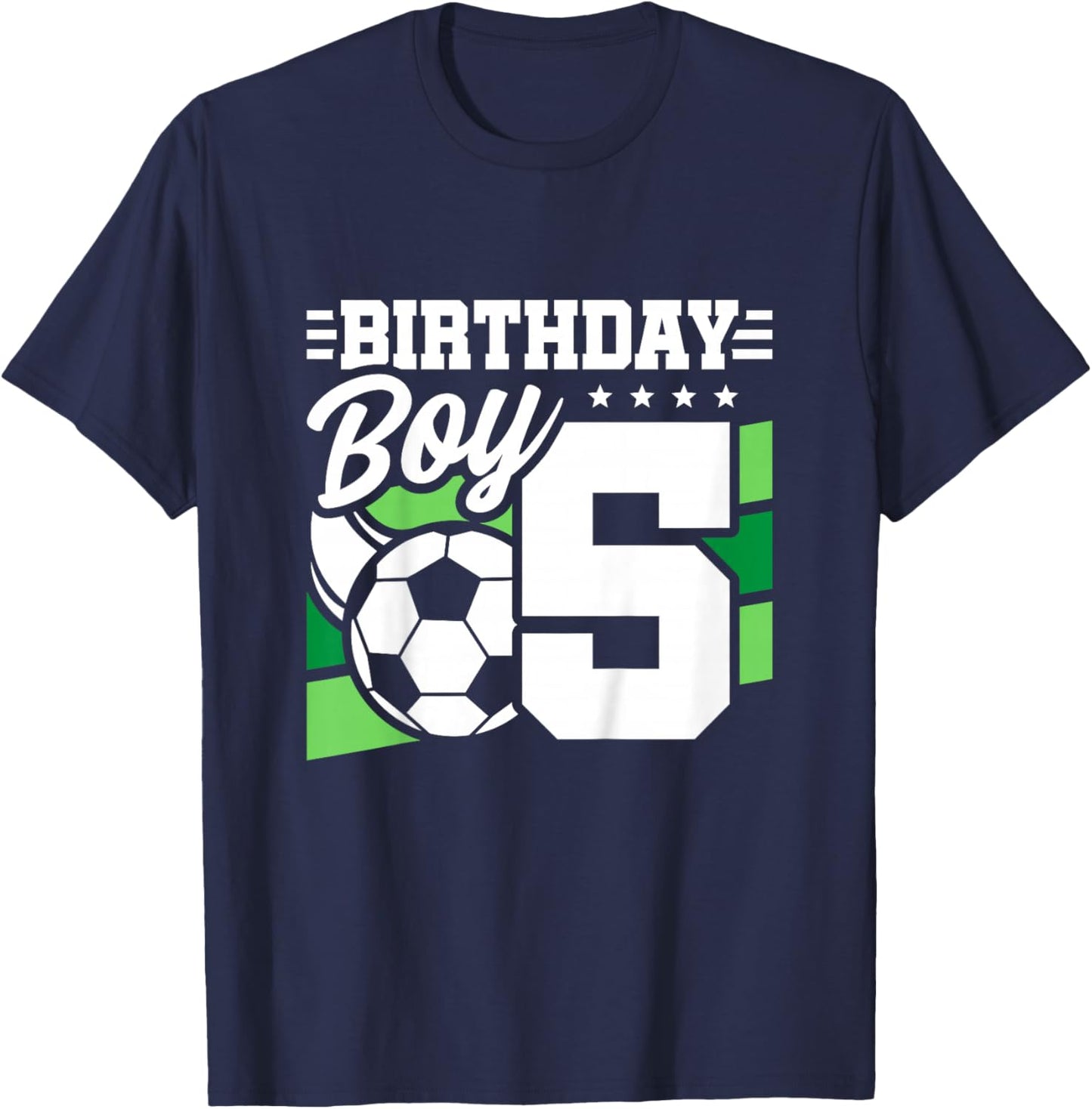 Kids Soccer Birthday Party - 5 Year Old Boy - 5th Birthday T-Shirt - T-Shirt | Navy