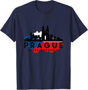 Vintage Prague Cityscape Skyline Czech Republic Map T-Shirt - T-Shirt | Navy