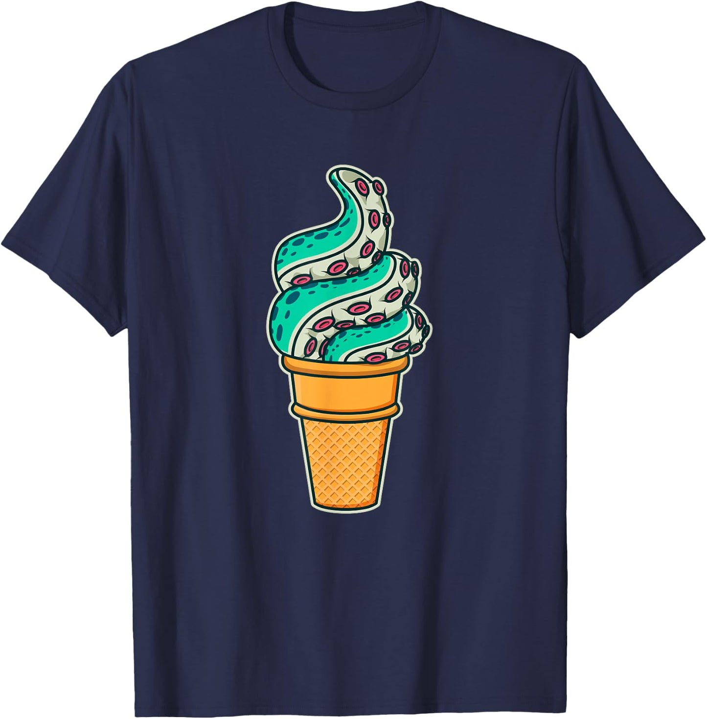 Swirly Octopus Tentacle Ice Cream T-Shirt - T-Shirt | Navy