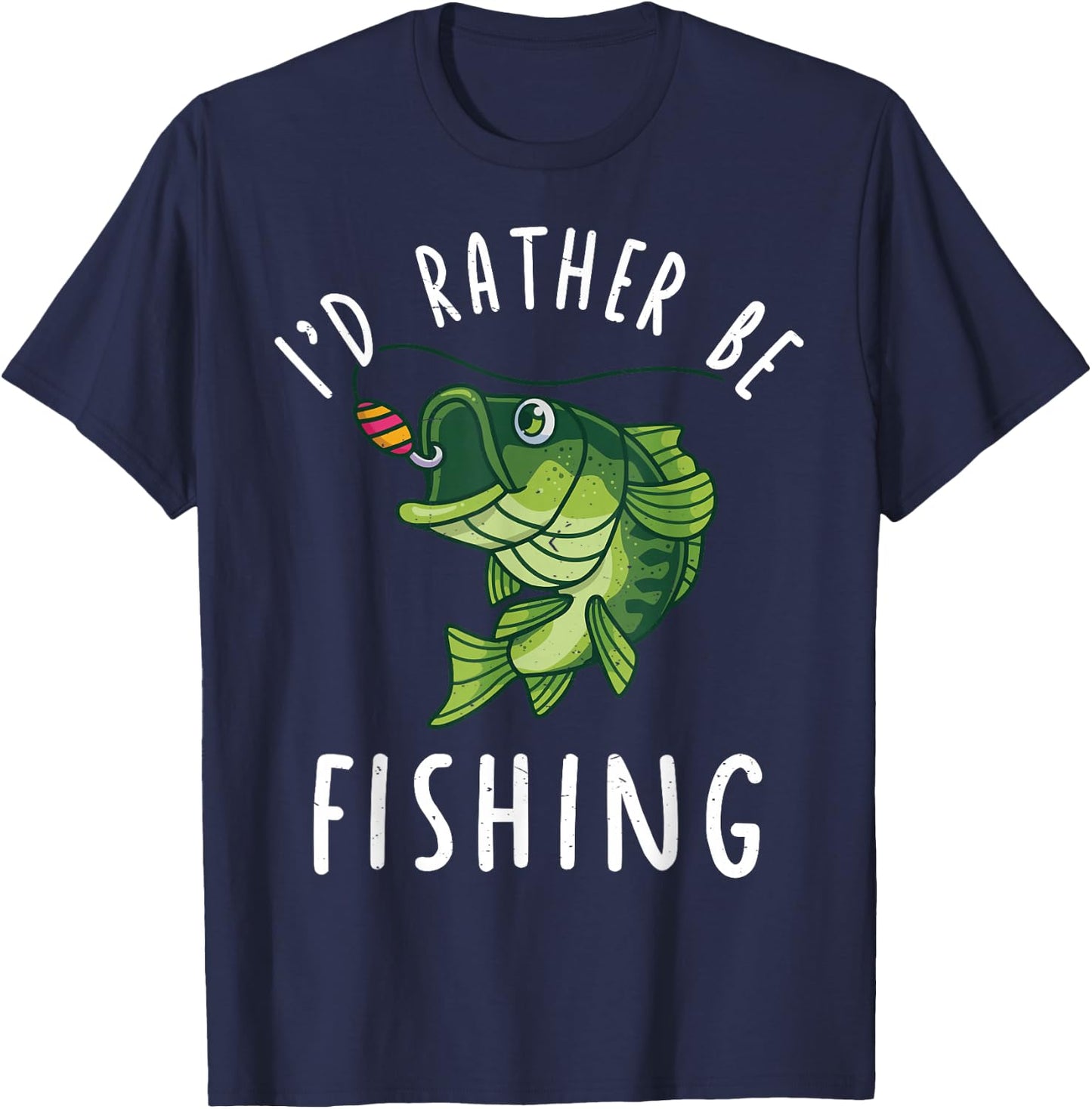 Boy Kids I'd Rather Be Fishing-Shirt Funny Bass Fishing Gift T-Shirt - T-Shirt | Navy