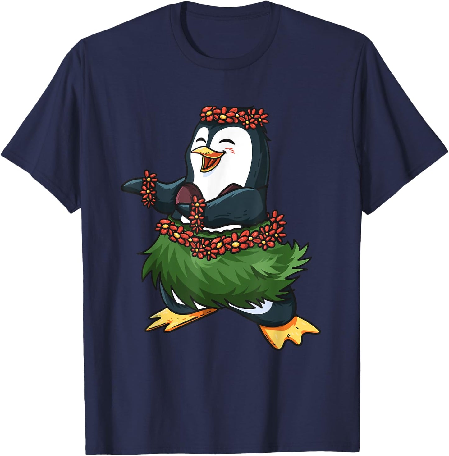 Cute Hawaiian Hula Penguin Penguin Day Luau Girls Women Gift T-Shirt - T-Shirt | Navy