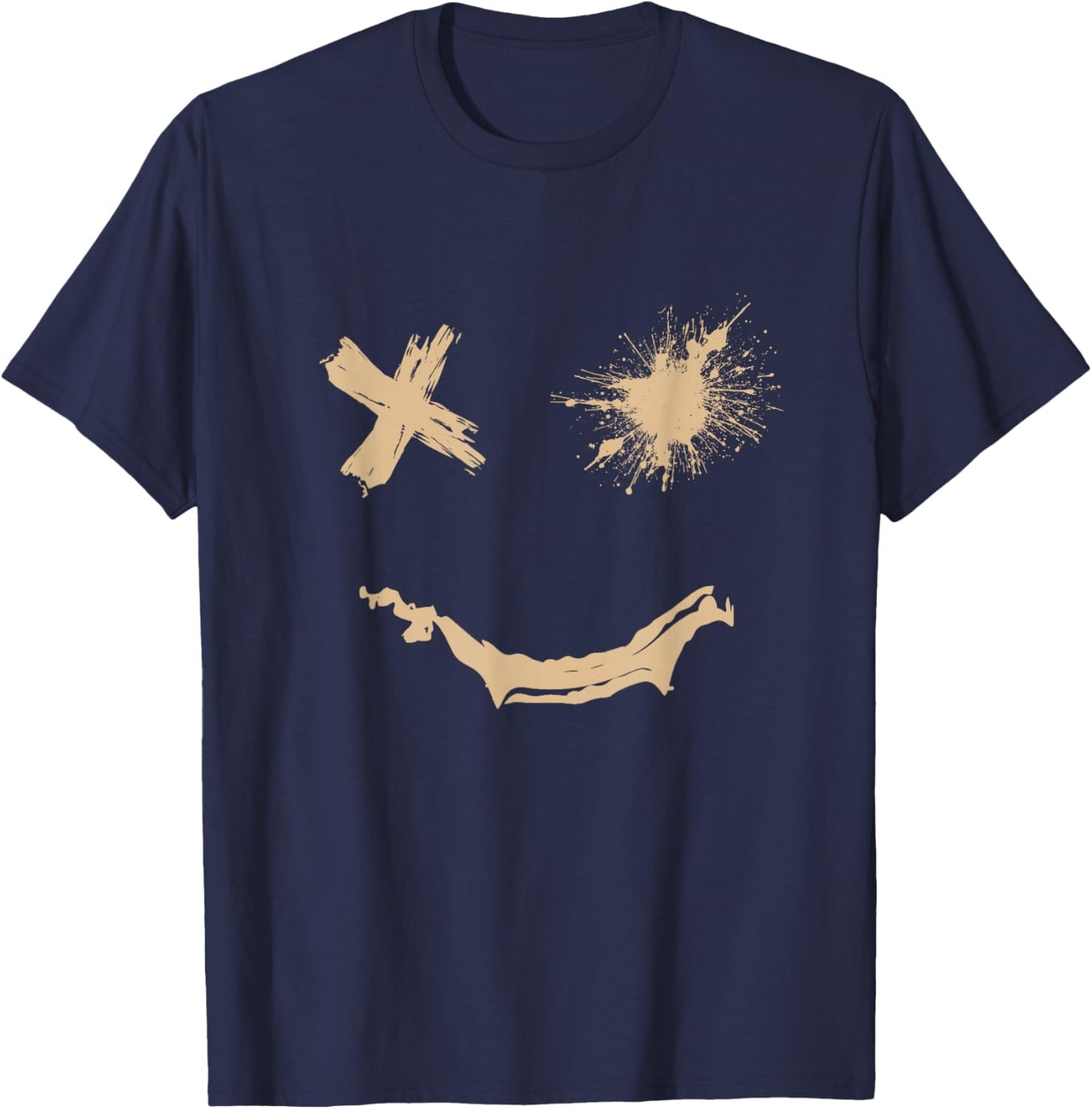 Tan Grunge Face Tan Color Graphic T-Shirt - T-Shirt | Navy
