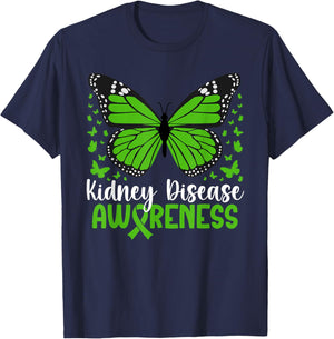 Kidney Disease Awareness Butterfly Kidney Disease Warrior T-Shirt - T-Shirt | Navy