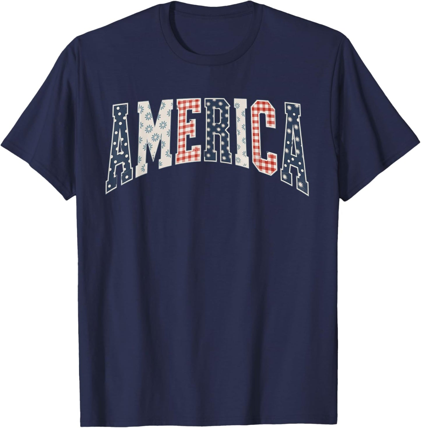American Quilt Picnic Style Lettering RWB Boy Girl Party Fun T-Shirt - T-Shirt | Navy