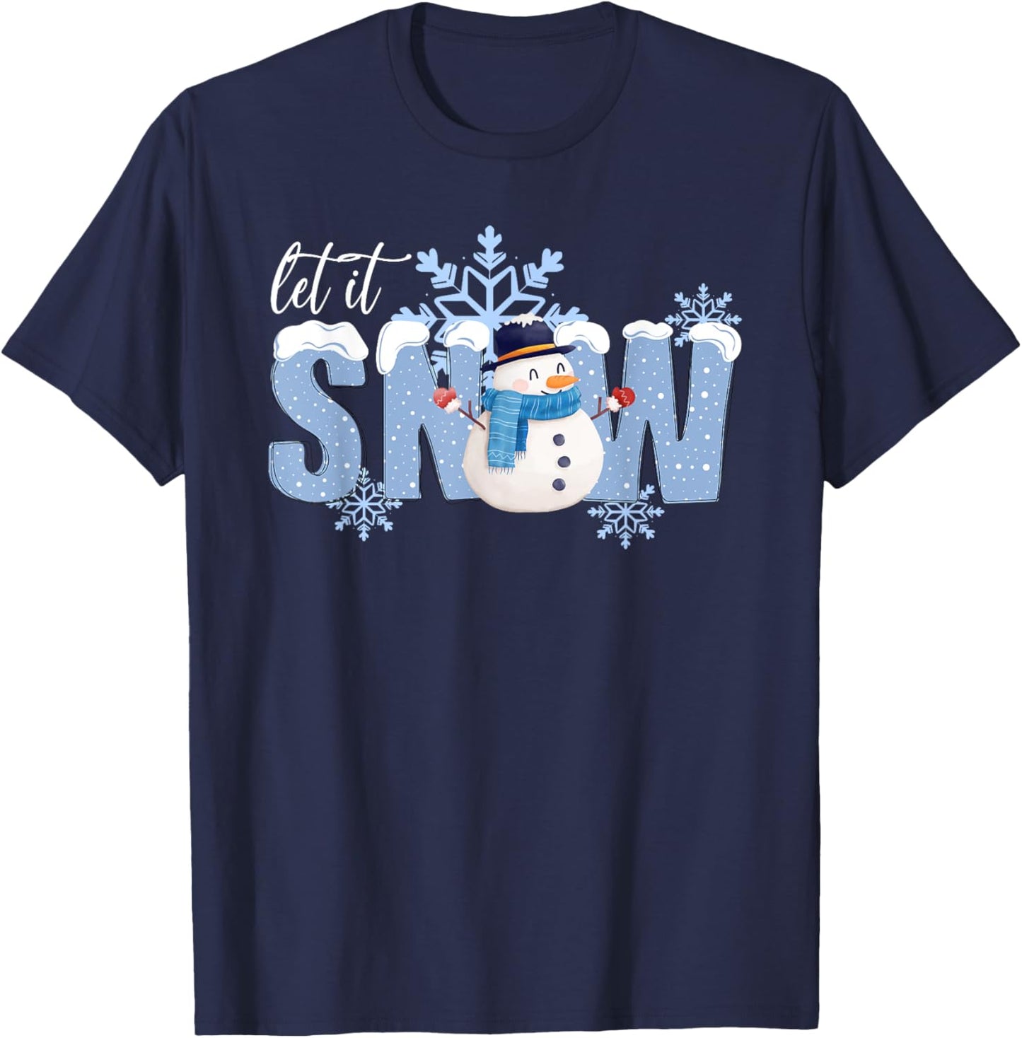 Best Winter Snow Art Women Snowman Snowflakes T-Shirt - T-Shirt | Navy