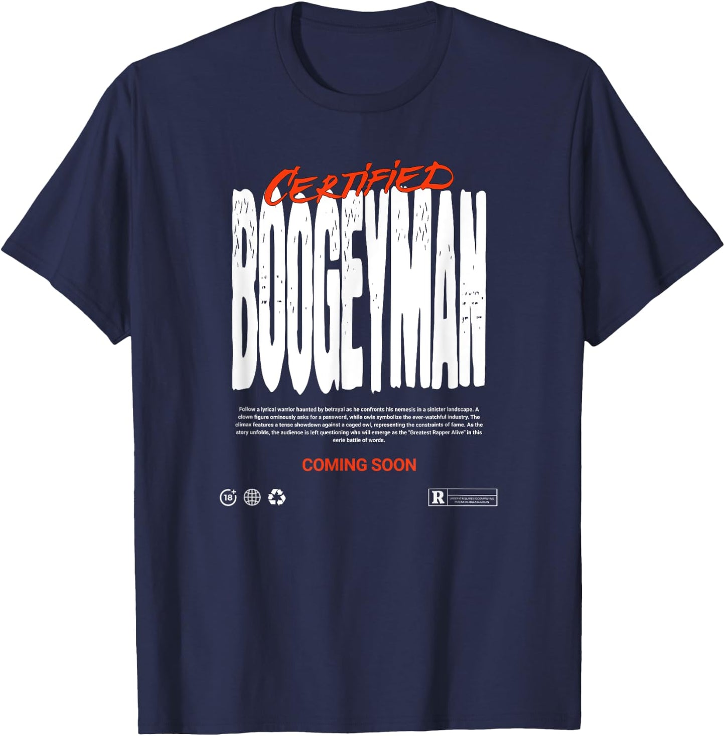 Skyscrapers Clothing Co. Certified Boogeyman -Adults Black Halloween T-Shirt - T-Shirt | Navy