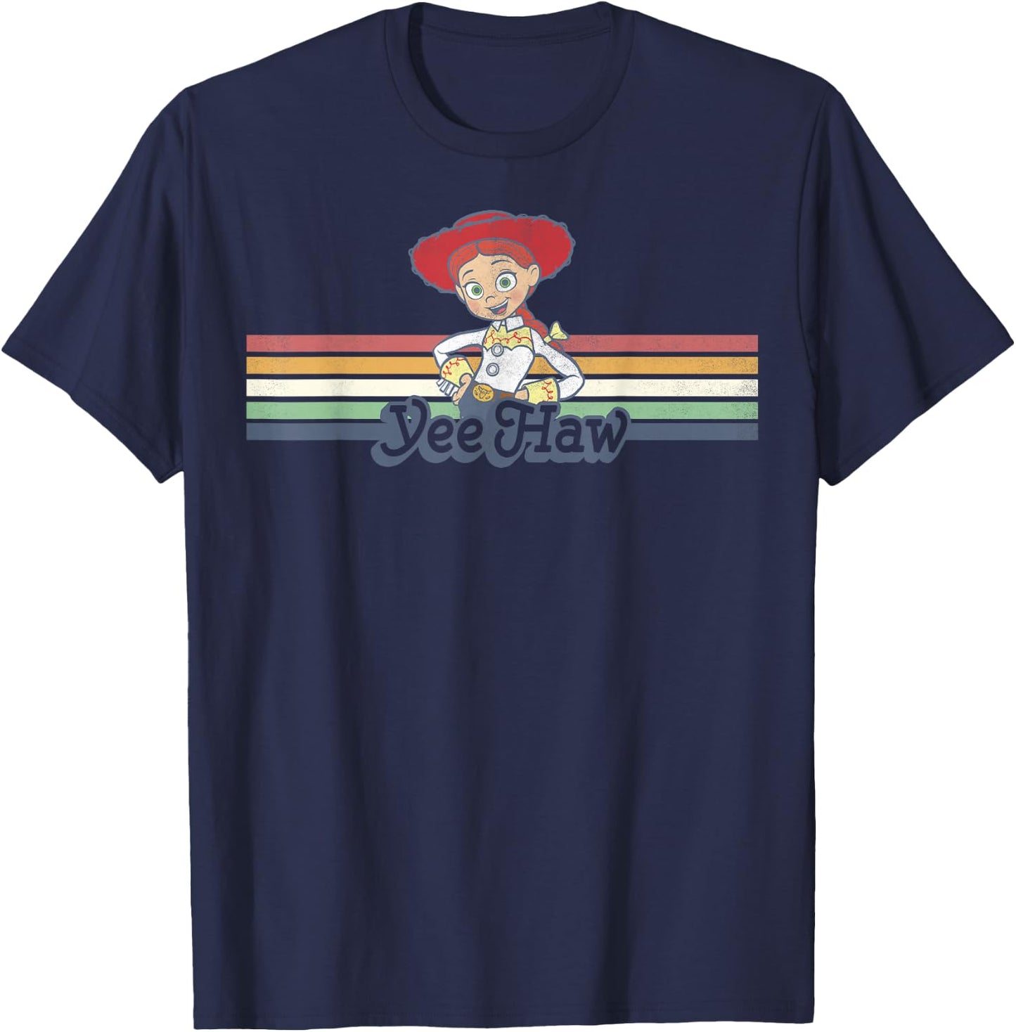 Disney Pixar Toy Story Jessie Cowgirl Rainbow Stripe Yee Haw T-Shirt - T-Shirt | Navy