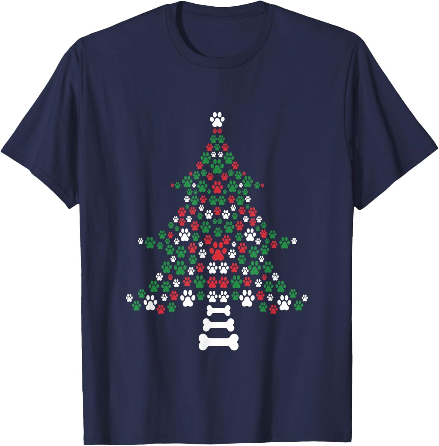 Dog Paws Print Christmas Tree Cute Dog Lover Christmas Women Kids T-Shirt - T-Shirt | Navy