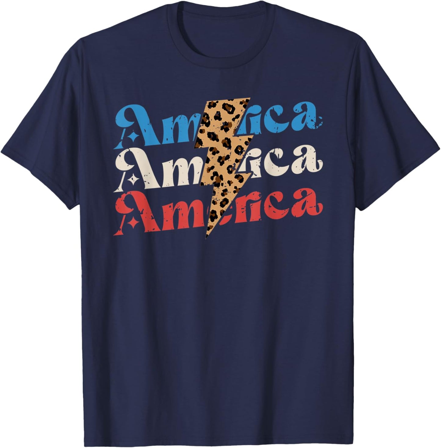 Retro Vintage Leopard Lightning Bolt America 4th Of July T-Shirt - T-Shirt | Navy