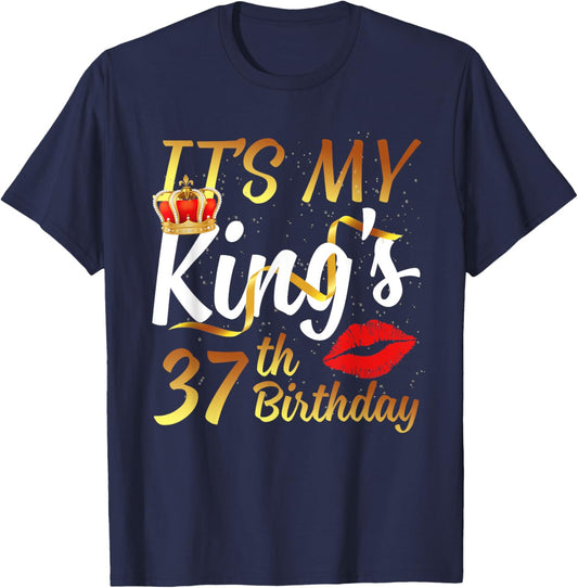 It's My King's 37th Birthday Gold Crown For 37 Years Old Man T-Shirt - T-Shirt | Navy