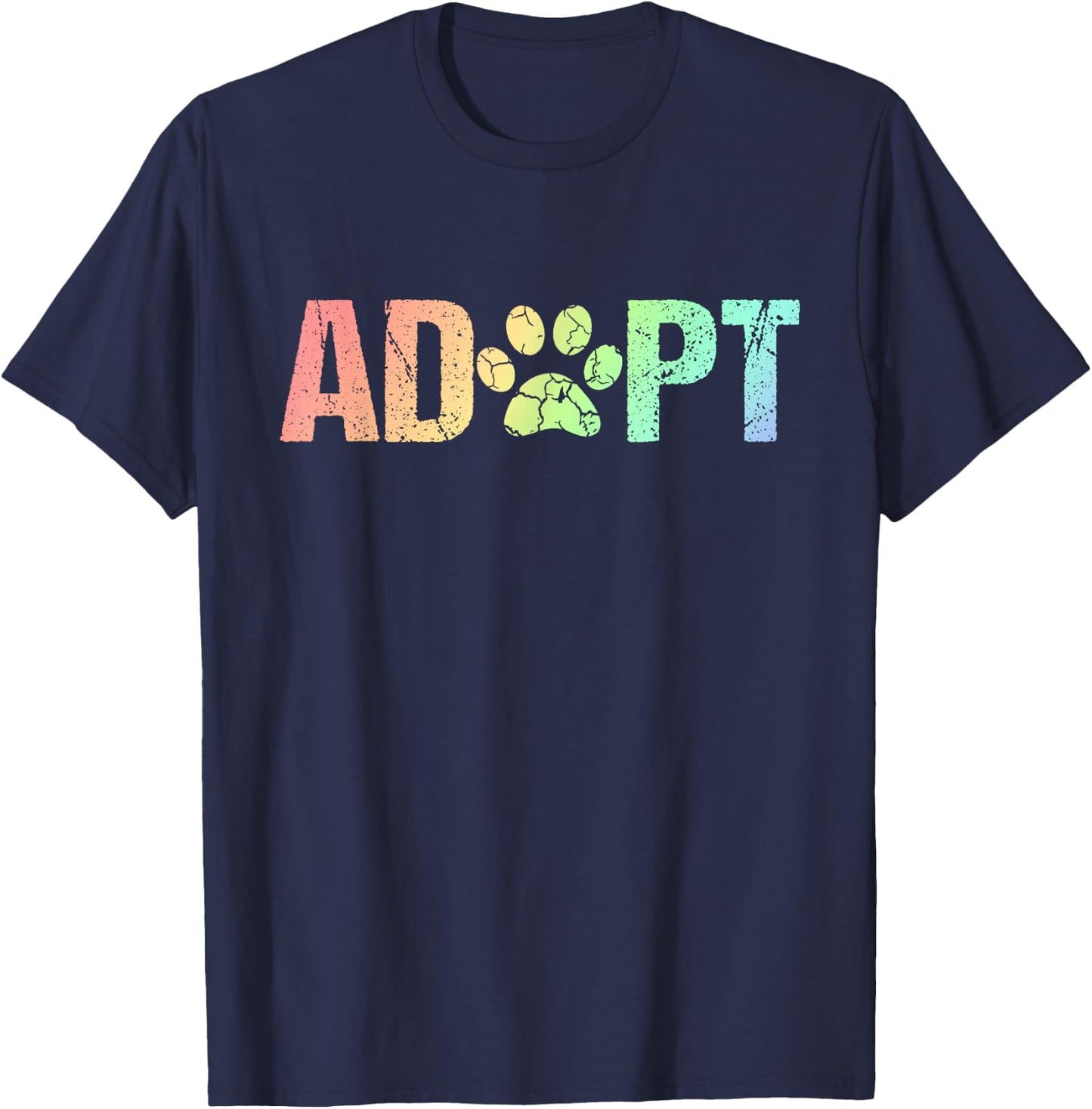 Vintage Rainbow Adopt A Dog Rescue Foster Adoption Month T-Shirt - T-Shirt | Navy