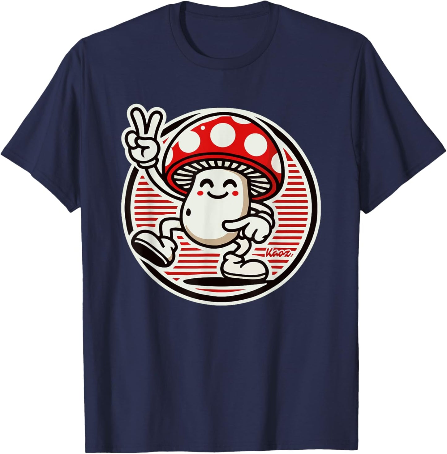 Retro Vintage Psychedelic: Funny Mushroom Peace Sign T-Shirt - T-Shirt | Navy