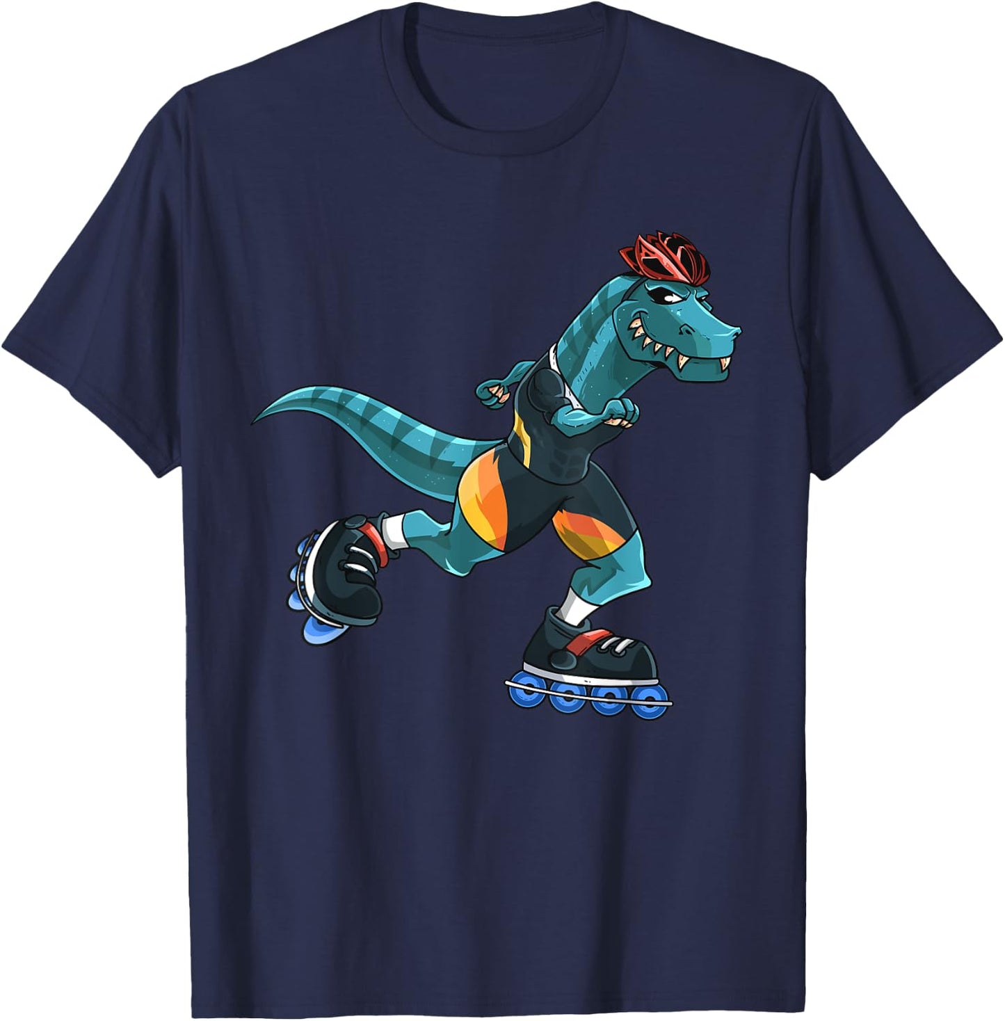Dino Rides On Rollers T-Rex Roller Skater Skating Kids Boys T-Shirt - T-Shirt | Navy