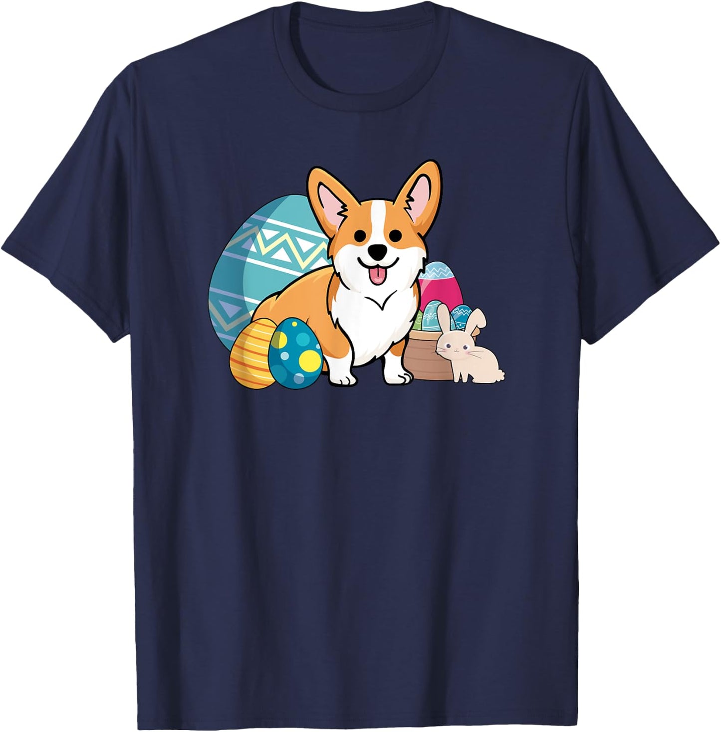 Easter Corgi Dog Cute Cartoon Style Easter Eggs, Basket Women Kids T-Shirt - T-Shirt | Navy