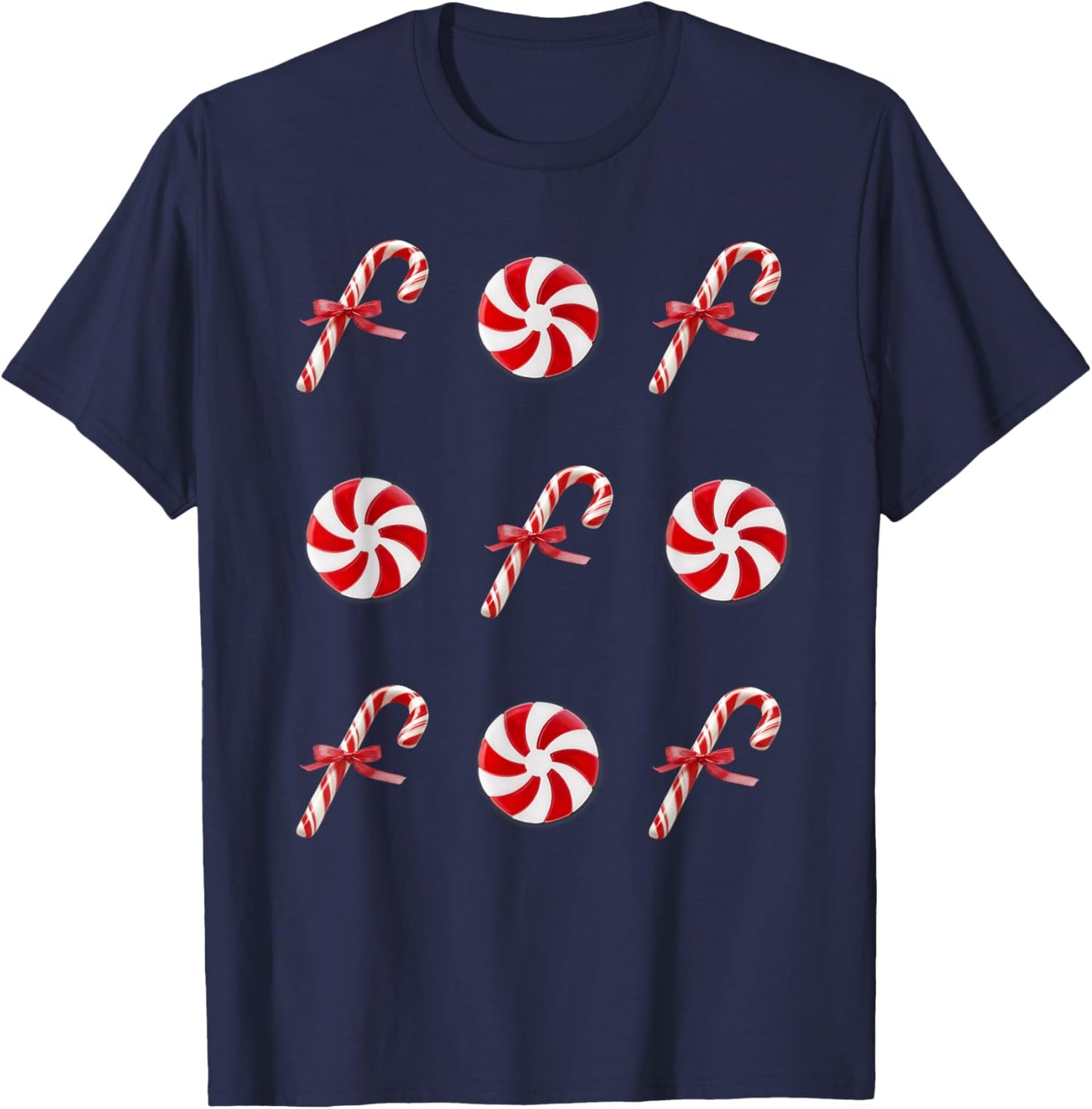 Peppermint Candy Cane Christmas T-Shirt - T-Shirt | Navy